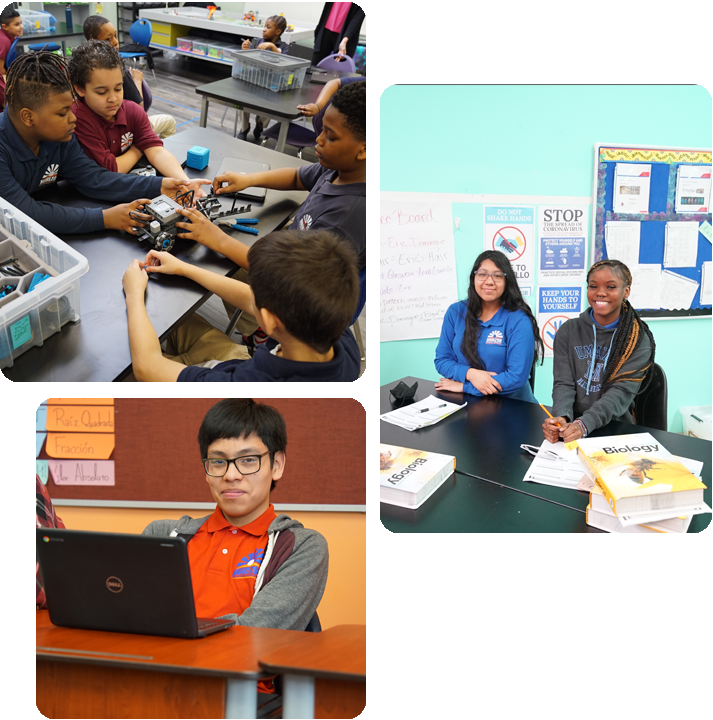 Students engaged in various activities in a science lab, showcasing teamwork and experimentation