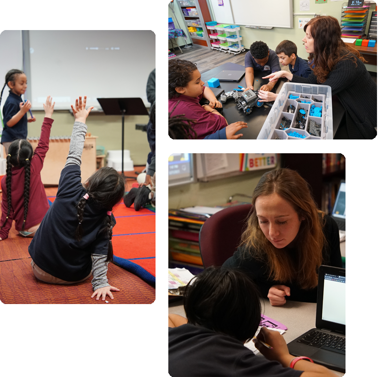 Students engaged in learning and interacting in a classroom collage